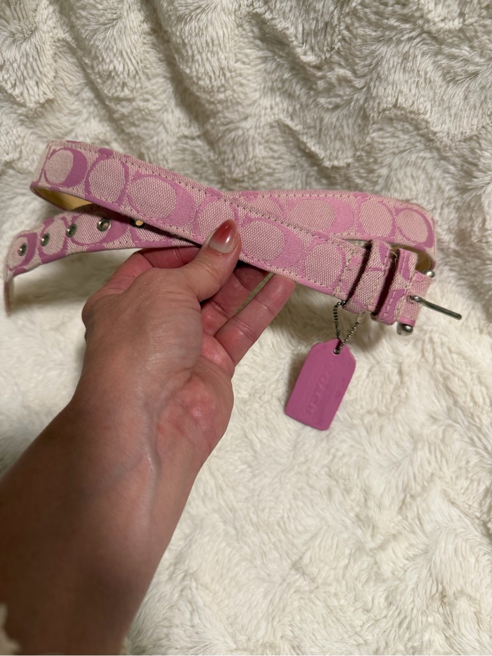💞VERY RARE Coach Vintage Y2K Pink Canvas Signature CC Soho Belt - Picture 4 of 6